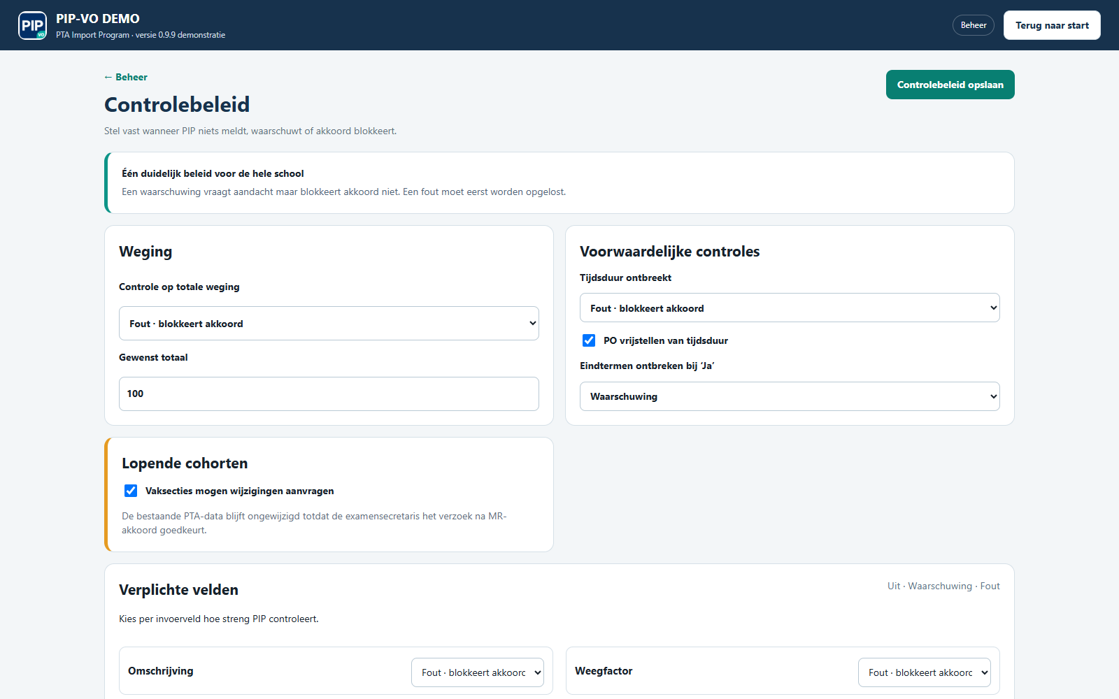 Instelbaar controlebeleid in PIP-vo